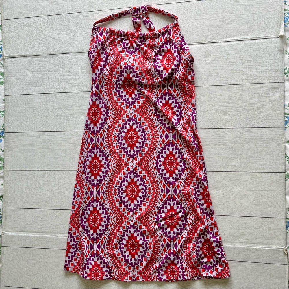 Stylish Red and Purple Geometric Dress